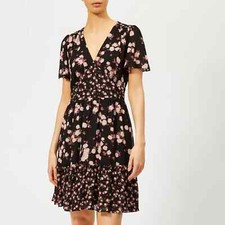 Michael Kors Rose Print Dress XXS BNWT Black Dusty Rose