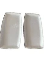 Set Of 2 Simple Dining Ceramic White GlossyRectangle Serving Platters 14”X 7”