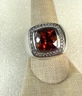 Vtg 925 Sterling Lab Created Padparadscha Sapphire & Zircon Mens Ring Sz.11.5