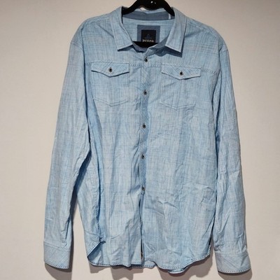 Prana Mens XL Light Blue Organic Cotton Roll Tab Sleeve Button Down Shirt