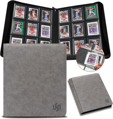 9 Pocket Toploader Binder Holds 324, 3x4 Rigid Trading Card Holder Storage Gray