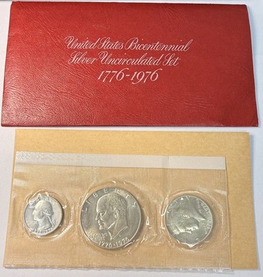アメリカ合衆国バイセンテニアル3枚セット 1776-1976 US Bicentennial Silver Uncirculated Set - 3 Coins - 40