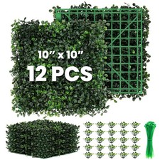 Grass Wall 12 Pack 10"x10" Artificial Boxwood Hedge Wall Panels, Privacy Hedg...