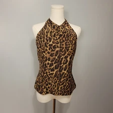 Ralph Lauren Purple Label Deloria Ocelot Print Halter Blouse Womens 4 $1290