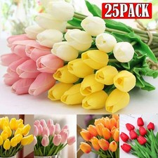 25 PACK Artificial Tulips Real Touch Bridal Home Wedding Party Festival Decor US