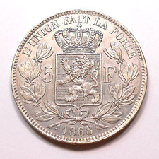 Belgium 1868 SILVER 5 Francs XF ** Beautiful HIGH Grade Leopold II CLASSIC Coin