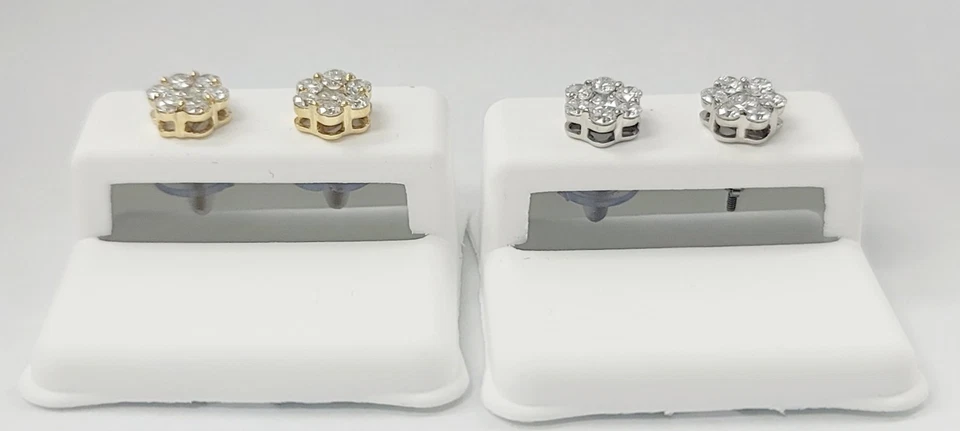 Flower Style 7stone Cluster 14K WG & YG 1.00Ct VVS Lab Grown Diamond Screw Back - Image 4 of 4