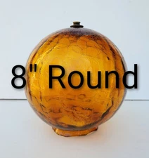 Honey Amber Crackle Glass 8" Round Globe Light Lamp Shade 3-5/8" Fitter - READ