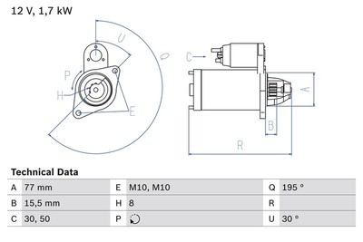 Starter Anlasser für Hyundai Accent III Limo IV 2005 - 2015 Bosch 0986023600