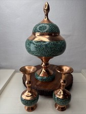 Mid East Islamic PERSIAN Hand Made Turquoise Decorated Copper-Not Signed