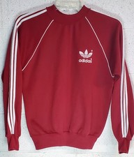 Vtg 80s Adidas Maroon Red Pullover M Crewneck Trefoil Logo Striped Sleeves USA