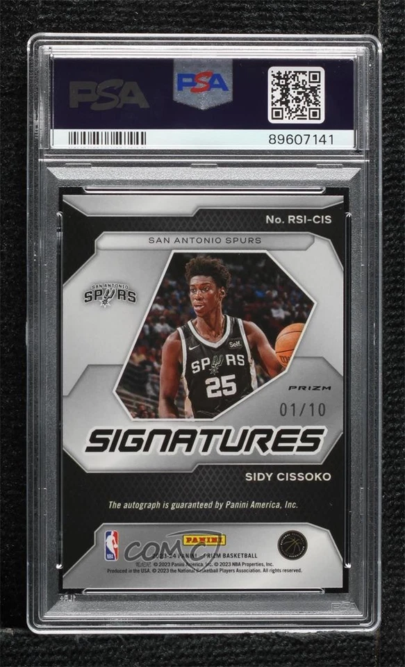 2023-24 Panini Prizm Rookie Signatures Gold /10 Sidy Cissoko PSA 9 MINT Auto RC - Image 2 of 2