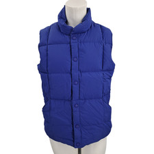 Lands End Quilted Blue Snap Mock Neck Vest Size L Puffer Pockets Down