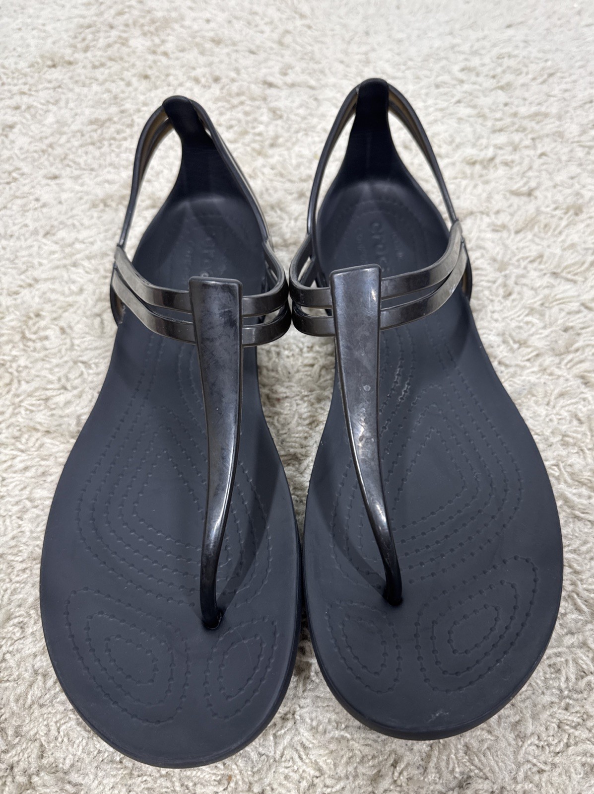 Crocs Isabella T-Strap Black Waterproof Comfort Jelly Sandal Women’s 10 Beach