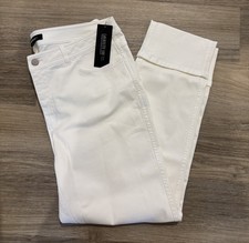 NWT Lafayette 148 Jeans Womens Sz 12 White Cuffed Ankle Denim Pants New