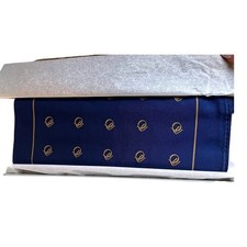 Vtg Designer 100 Silk Scarf Navy Gold Monogrammed Pocket Square Mens Accessory