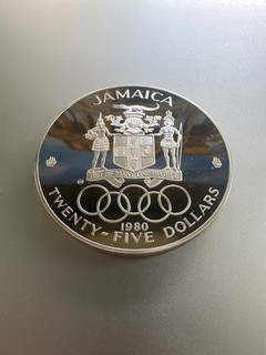 2 Oz Jamaica 25 Dollars 1980 PROOF Plata Juegos Olímpicos Moscú KM#88