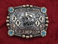 X Treme Bulldogging 2014 RODEO CHAMPION TROPHY BUCKLE Lufkin Texas Rare 199