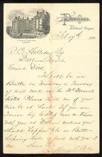 The Portland Hotel Portland, OR 1891 ALS Stationary Letterhead - R.C. Halliday*