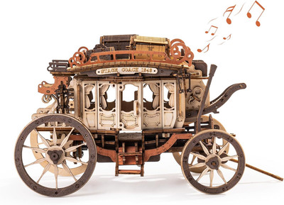Stagecoach Wooden Music Box Puzzle 3D Model Kit for Adults, Gift for Occasions