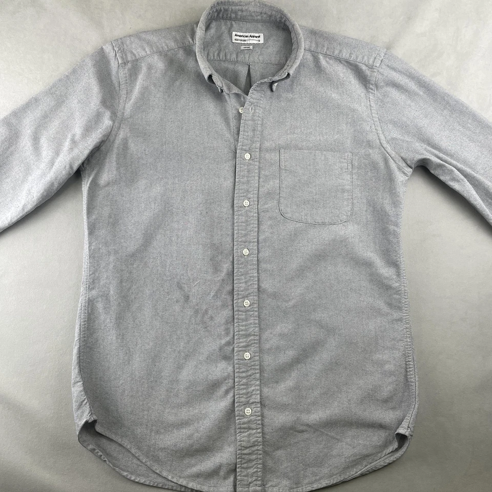 American Apparel Shirt Mens M Gray Oxford Button Down Long Sleeve USA Classic - Image 2 of 4
