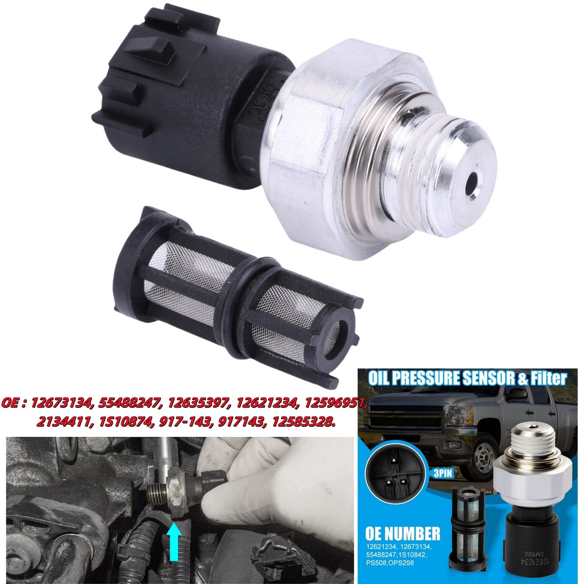 Oil Pressure Sensor With Filter 12673134 For 09-17 Chevrolet