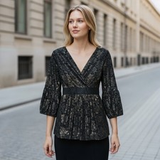 Nine West Y2K Black Babydoll Fairy Grunge Lace Shimmery Tunic Top Size Medium