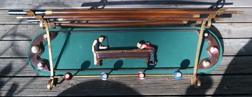 Billiard Pool Ball Vintage Wood & Metal Hanging Rack Wall Display 37 X 13 X 12