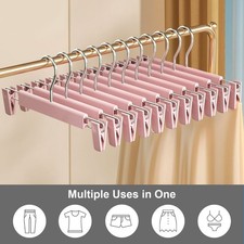 Trouser Hanger 10Pack Skirt Hangers with Clips Adjustable Clips Hooks Organizer