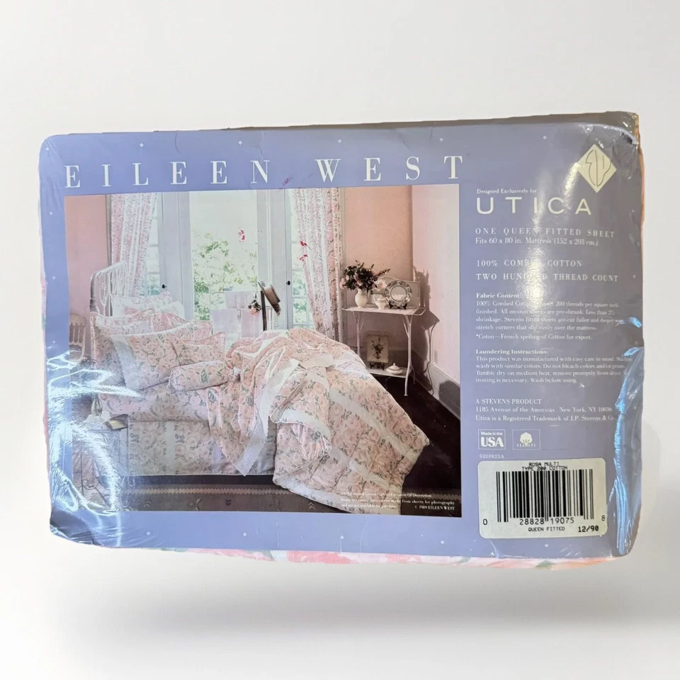 РЕДКАЯ простыня на резинке Eileen West Utica Martex Pink Rosa Multi QUEEN новая из старых запасов 91 фут - Изображение 2 из 4