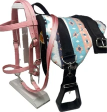 MINIATURE HORSE / SM PONY BAREBACK SADDLE PAD SET - PINK & TURQ -  BITLS BRIDLE