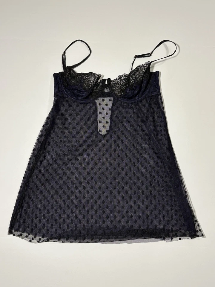 Victoria’s Secret Y2K Babydoll púrpura gótico lunares lencería transparente para mujer 36C Foto 2 de 4