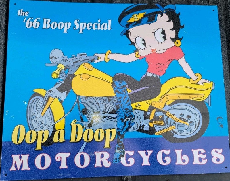 Vintage The '66 Boop Special Oop a Doop Motorcycles Metal Sign Betty Boop