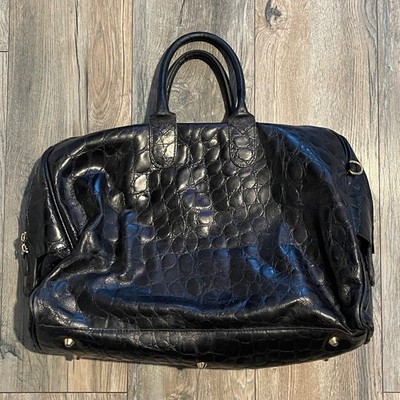 Terrida Italy Zebra Pony Hair Leather Duffle Bag Black White Croc