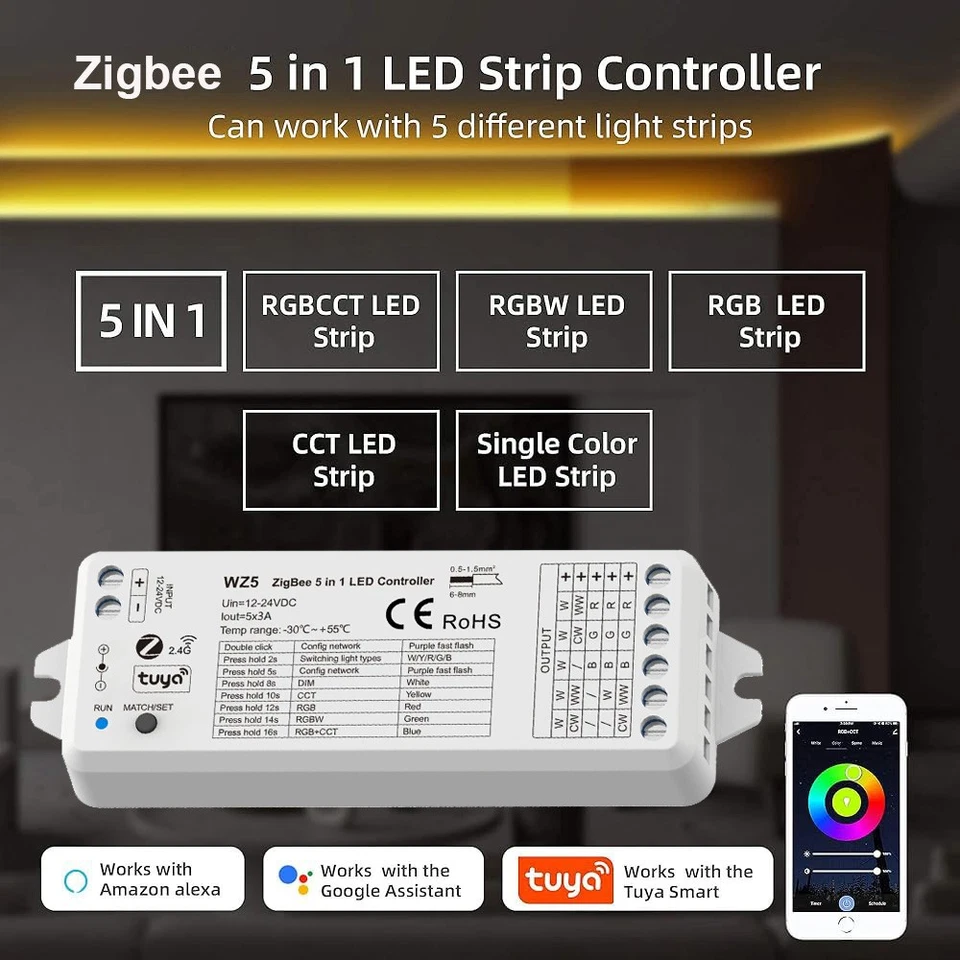 Wifi 5in1 Tuya Zigbee LED Strip Controller für Alexa Google Assistant CCT RGB - Bild 3 von 4
