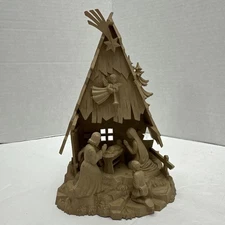 Vintage Nativity Scene Germany Manger Christmas Hard Plastic Molded 7.5”x5”