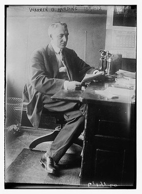 Warren G. Harding Desk Office Portrait 1920s Reading Papers Telephone