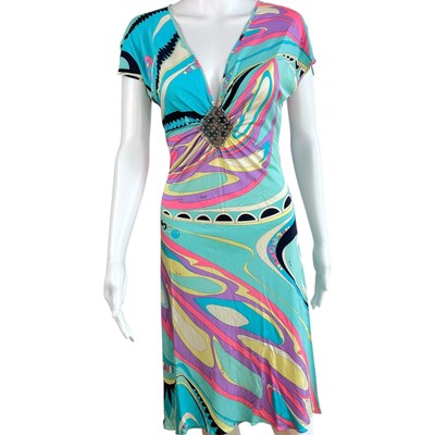 Emilio Pucci Blue & Pink Embellished Silk Midi Dress | eBay