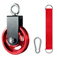 Exercise Equipment Cable Pulley with Hanging Strap and Carabiner, Red