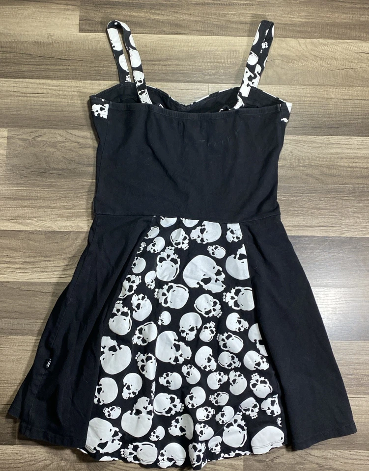Royal Bones Skull Dress Goth Babydoll Sz Large Black White Tank Fit & Flare Punk - Image 4 of 4