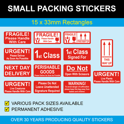 FRAGILE - Please Handle With Care - Small Packing - Sticky Labels / Stickers