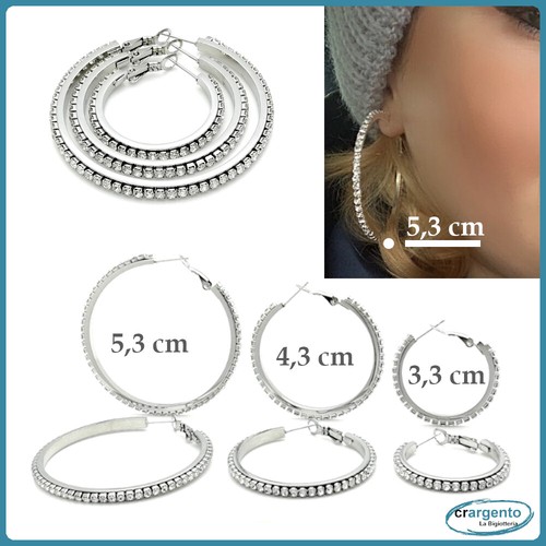 orecchini cerchio con zirconi donna grande in acciaio inox a color argento da - Foto 3 di 11