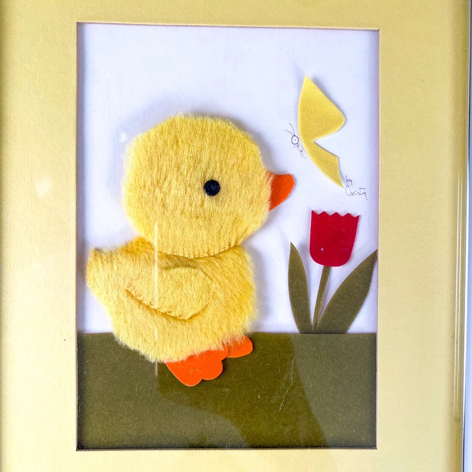 Винтажное войлочное 3-D настенное искусство желтая детская утка красный тюльпан и бабочка искусство детская комната - Изображение 3 из 4