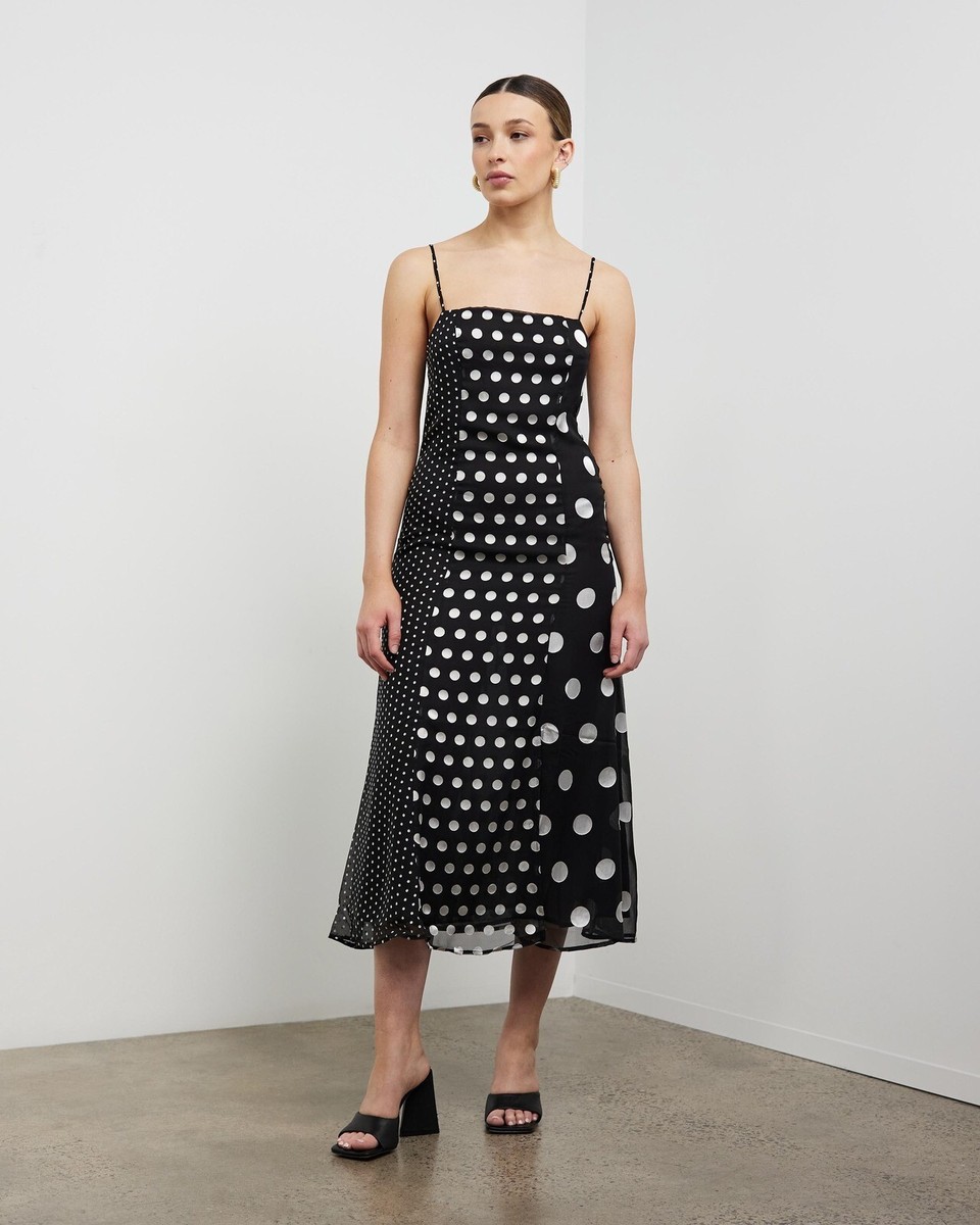 🖤 Samsoe Samsoe Black White Polka Dot Chiffon Satin Burnout