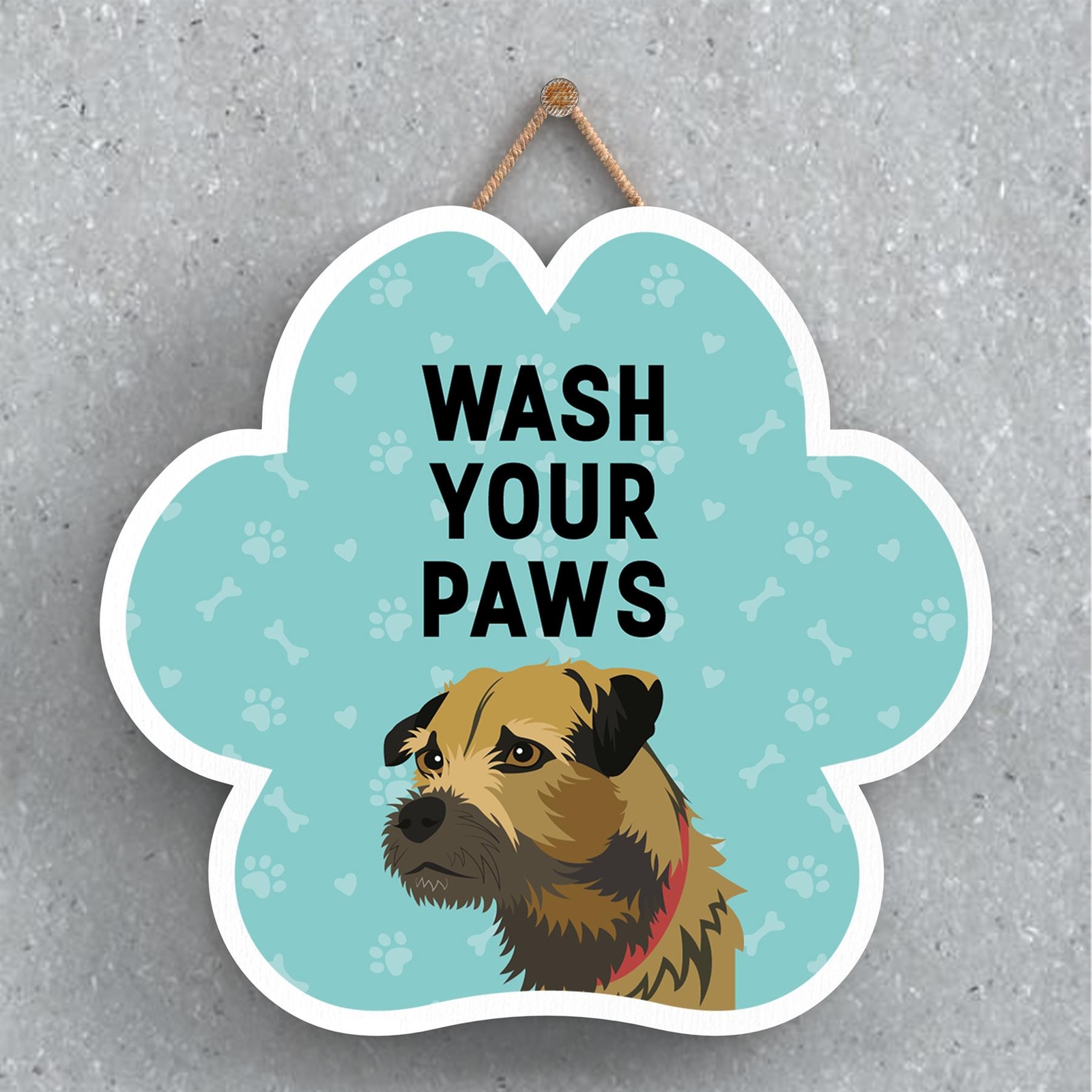 Border Terrier Dog Wash Your Paws Katie Pearson Artworks Pawprint Hanging Plaque
