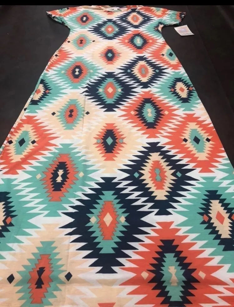 Lularoe Maria Dress 🦄 Maxi White Orange Green Southwest 3XL 26/28 24/26  XXXL