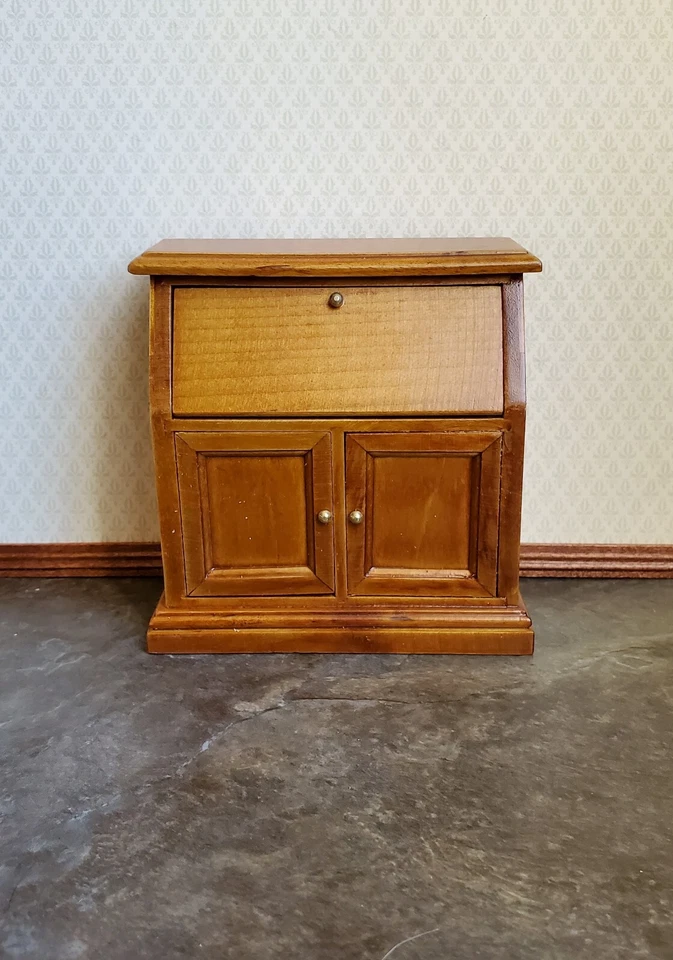 Escritorio de secretaria miniatura para casa de muñecas acabado nogal muebles a escala 1:12 Foto 2 de 4