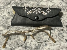 Gold Vintage Cat Eye Eyeglasses Metal Frames With Rhinestone Floral Glass Case