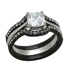 Wedding Engagement Ring Set 1.85Ct  Black Stainless Steel 3 PCS  Women's SZ 5-11