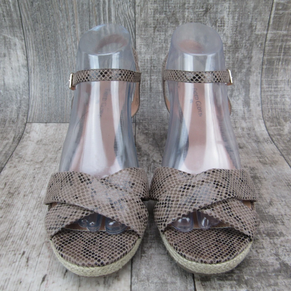 Sandalia de tacón de cuña de piel de serpiente con gloria descolorida para mujer alpargata correa para el tobillo talla 9,5 Foto 2 de 4